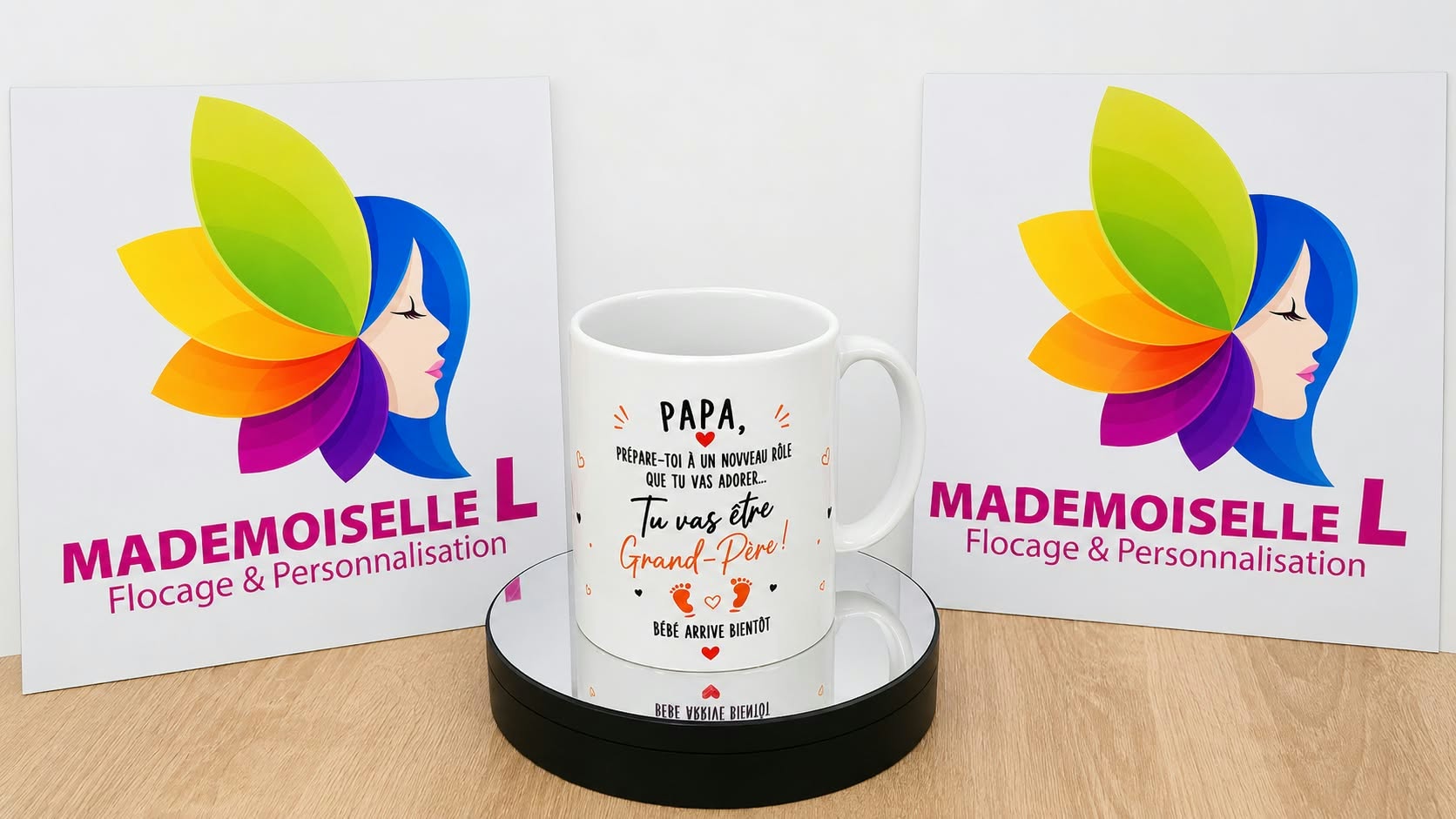 flocage sur mug annonce naissance avec papa ecrit dessus